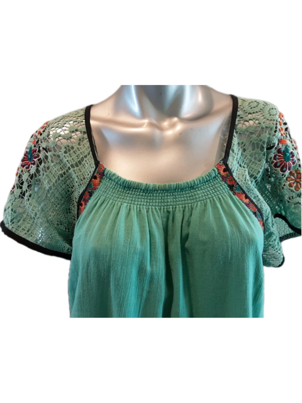 DOUBLE D RANCH-Chic Cotton Boho Beauty-Mint Green-Embroidered Crochet Lace-MED - Picture 4 of 16